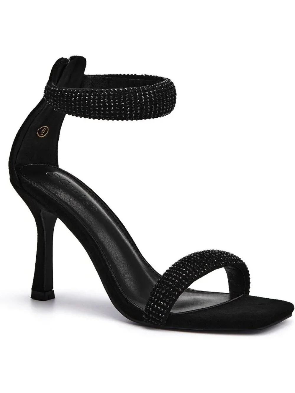 Women's Black One Strap Sandals Square Toe Stiletto Heels Casual Summer Shoes